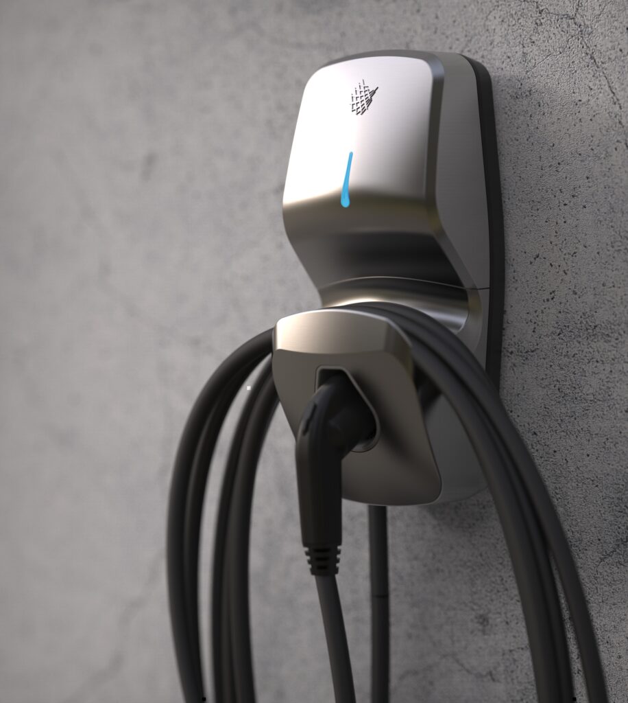 Vue rapproché du chargeur Flo Maison G5 sur un mur de béton